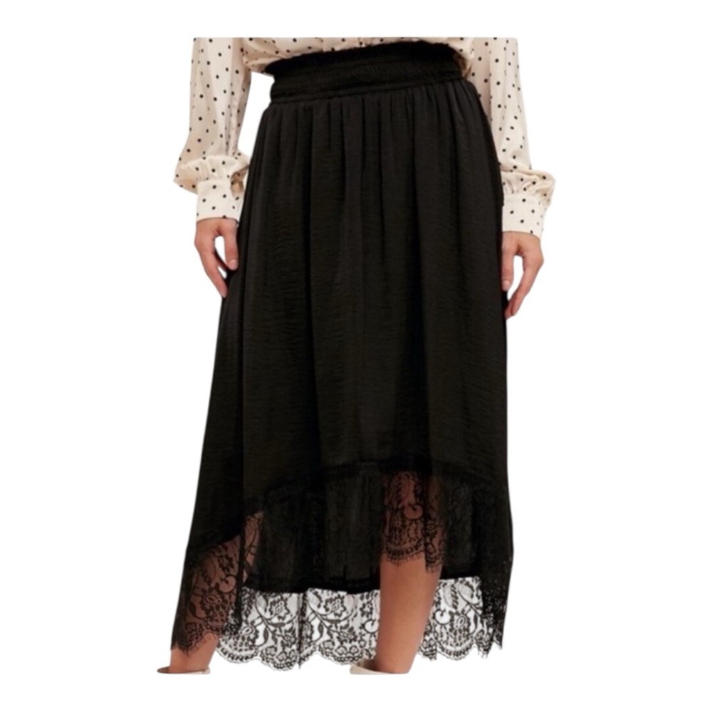 Hem & Thread Black Lace Midi Skirt